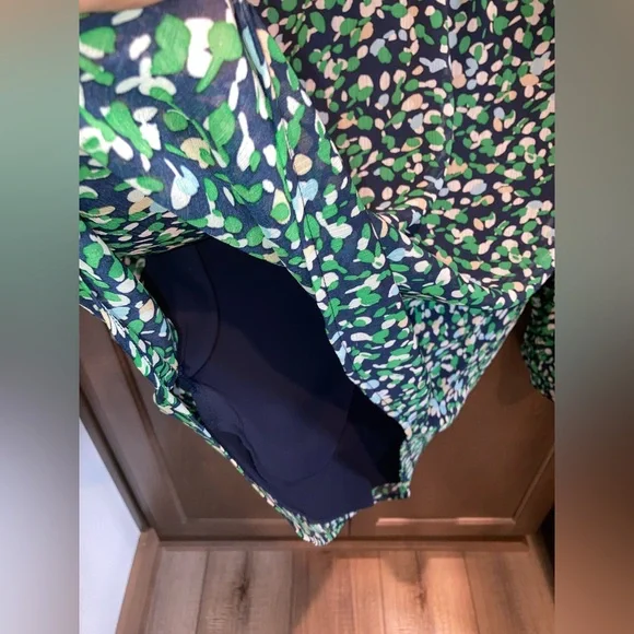 nwot women chicos green blue tan speckled long sleeve vneck dress blouse shirt 1 - Picture 4 of 5